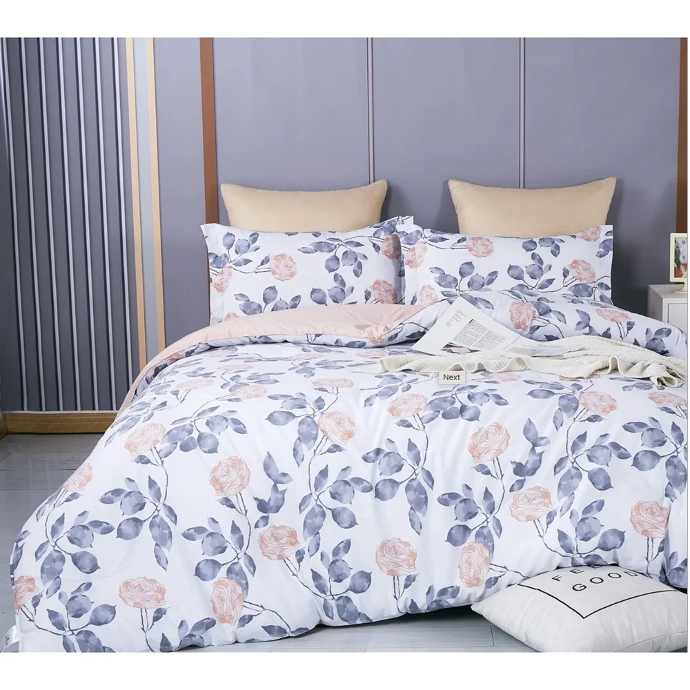 Muna Rose Pink/Gray 100% Cotton Reversible Comforter‎ Set King Cottage Cozy